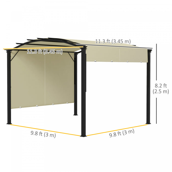 Outsunny Auvent De Pergola Retractable 11' X 11' Pour Patio, Jardin, Beige