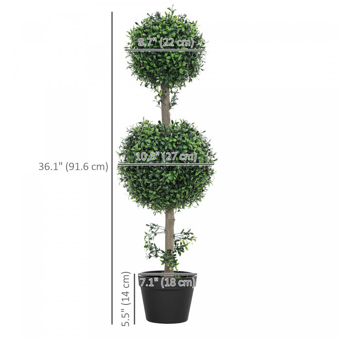 HOMCOM Lot de 2 Arbres en Buis Artificiels en Forme de Boule avec Pot