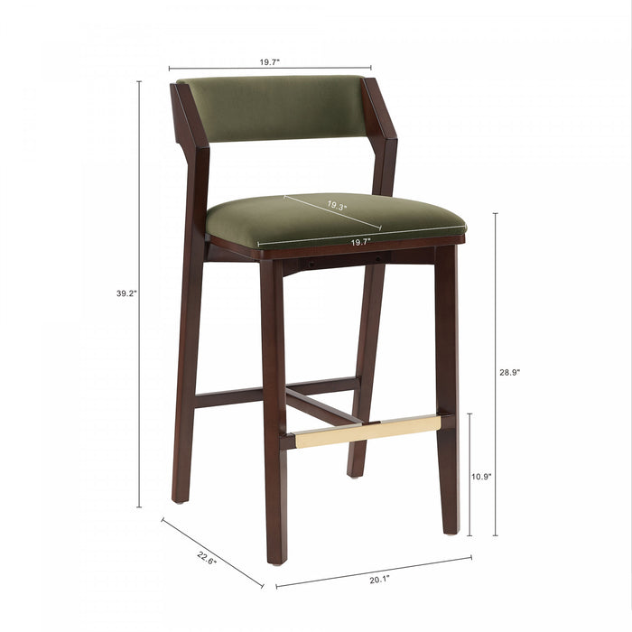 Tabouret de bar moderne en bois Patricia avec revetement en tissu vert tortue - Lot de 2