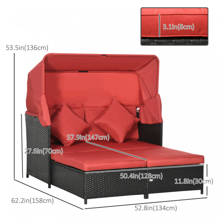 Outsunny Chaise Longue D'exterieur En Resine Tressee Pour 2 Personnes Rouge