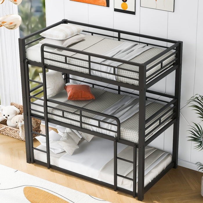 Jenny – Lit Triple Superpose En Metal, Format Simple, Design Compact A 3 Niveaux De Couchage – Noir