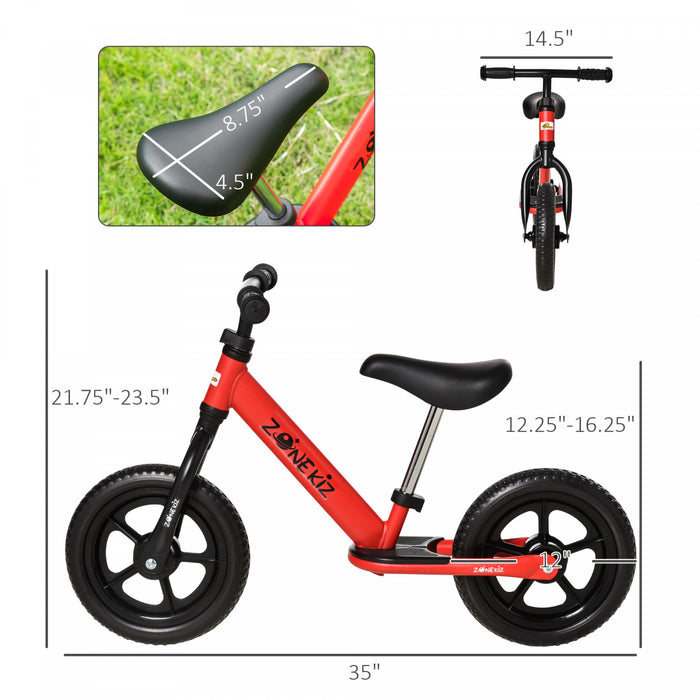 Qaba Draisienne Enfant 3-5 Ans Hauteur Selle Et Guidon Reglable Pneus 12\" Eva Repose-pieds Antiderapant Inclus Acier 35\" X 14.5\" X 23.5\" Rouge
