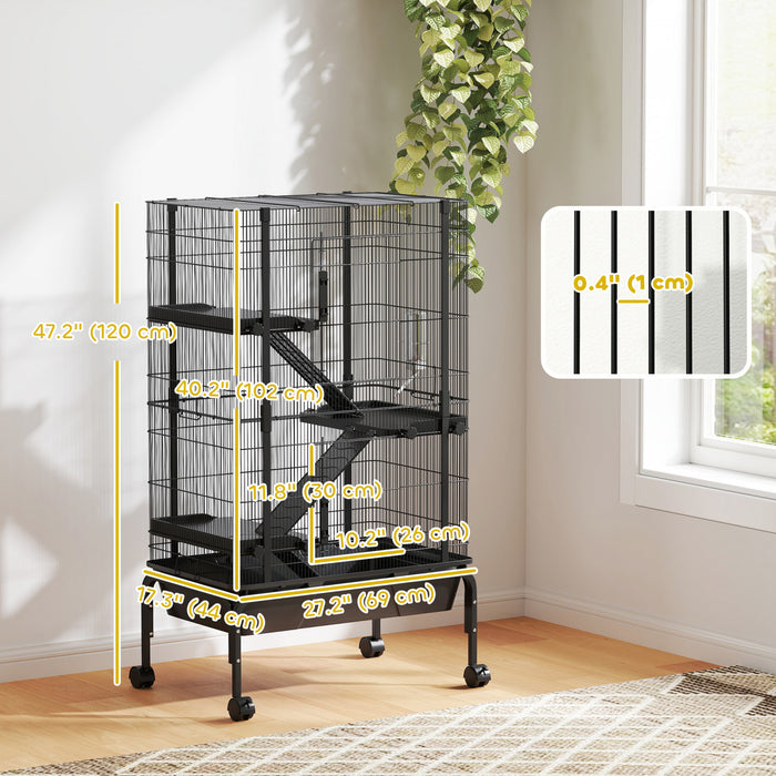 Grande Cage a Cochons d'Inde a 4 Niveaux, Cage pour Furets 120 cm avec Roulettes