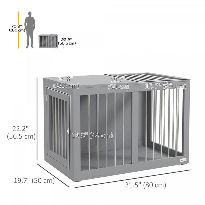 Pawhut Meuble De Niche Pour Chien, 31.5\", Table D'appoint Laterale Avec Double Porte, Pour Chiens De Taille Moyenne, Gris