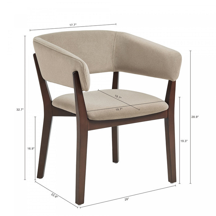 Fauteuil Blake moderne en faux mohair avec accoudoirs en bois, naturel - Lot de 4