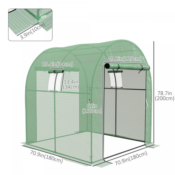 Outsunny Serre Tunnel De 6' X 6' X 6,6' Avec Portes Et Fenetres En Maille, Serre Sans Rendez-vous Avec Couverture En Pe Resistante Aux Uv Et Cadre En Acier, Tente De Culture De Plantes, Vert