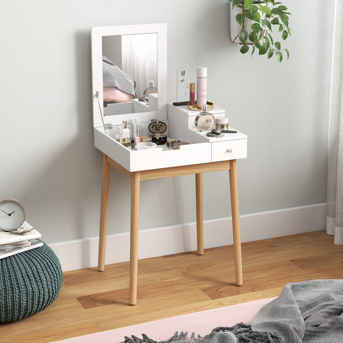 HOMCOM Coiffeuse moderne avec miroir rabattable et 2 tiroirs pour chambre