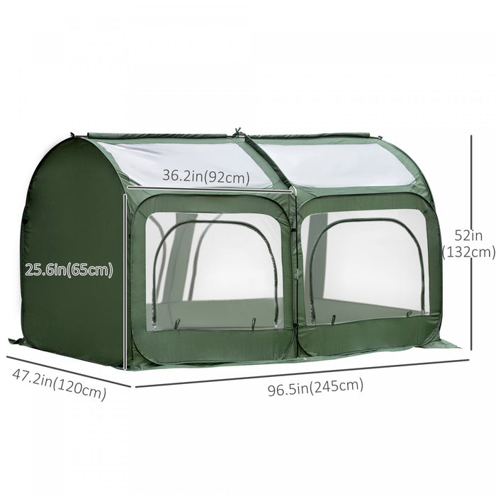 Serre Pop-up - Serre De Jardin Pop-up - 4 Portes Zippees Enroulables - Dim. 2,5l X 1,25l X 1,35h Cm - Sac Transport Inclus - Pvc Vert