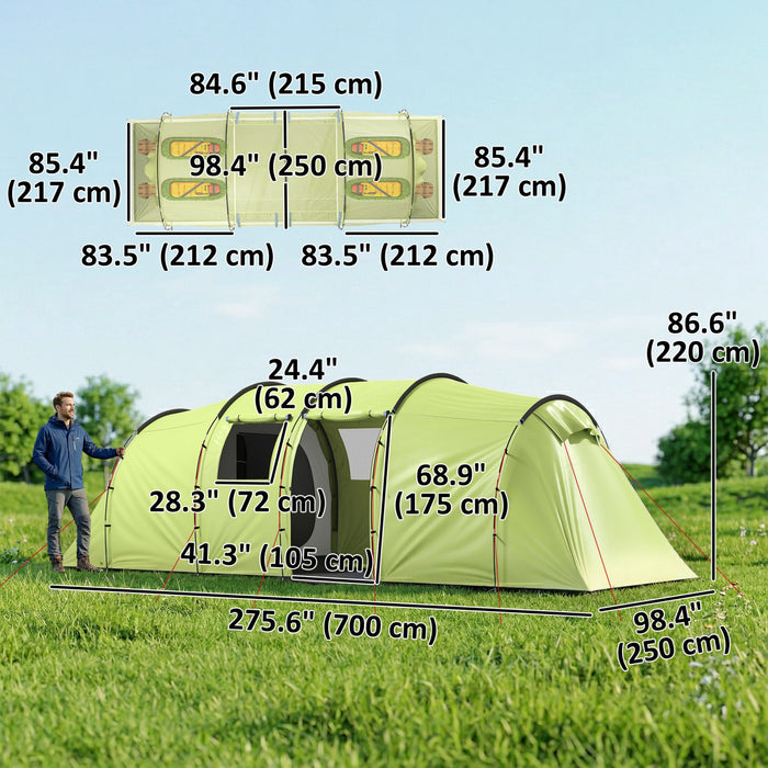 Outsunny Tente de Camping pour 6 Personnes, Grande Tente Familiale Impermeable Vert Clair