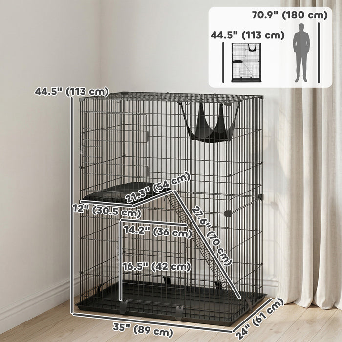 Cage pour Chat a 2 Niveaux Interieure avec Hamac pour 1-2 Chatons