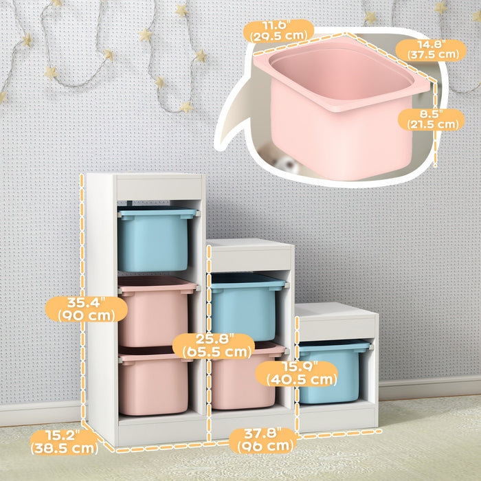 Qaba Organisateur de rangement pour jouets avec 6 bacs, bleu et rose