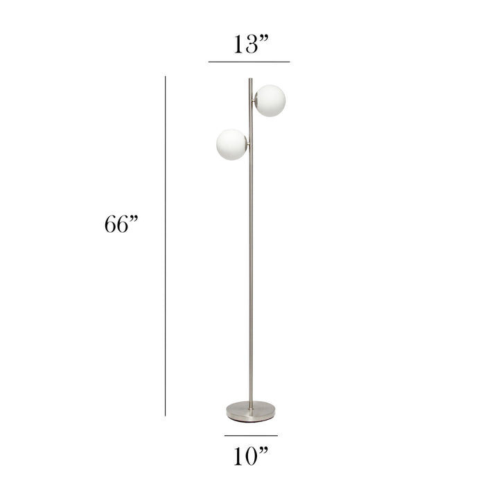 Liam Lampadaire moderne a 2 lumieres, Nickel brosse, 66 po H