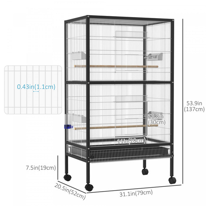 Pawhut Cage A Oiseaux 30 X 20,5 X 54 Pouces Perroquet Macaw Finch Cockatoo Flight Cage Avec Roues Noir/blanc