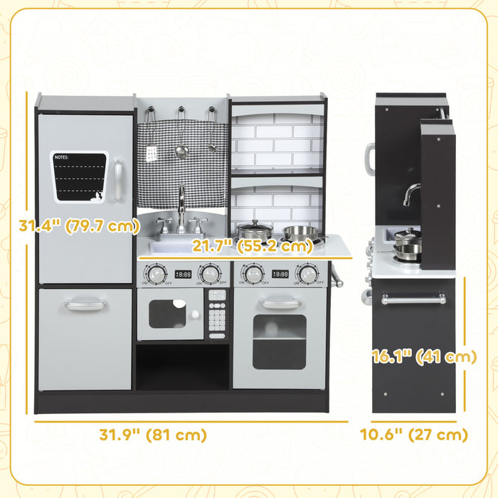 Cuisine enfant Qaba, cuisine enfant avec sons et lumieres realistes, refrigerateur, micro-ondes, evier et porte-serviettes Tout-petits de 3 a 8 ans, marron fonce