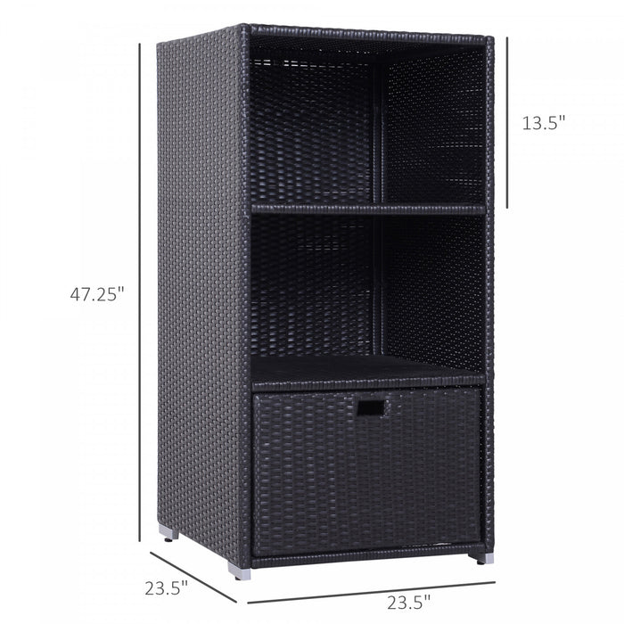 Outsunny Serviette De Piscine En Rotin En Osier Organisateur De Valet Etagere De Rangement Pour Salle De Bain Au Bord De La Piscine Avec 2 Etageres 1 Tiroir Exterieure Cadre En Aluminium Cafe Fonce