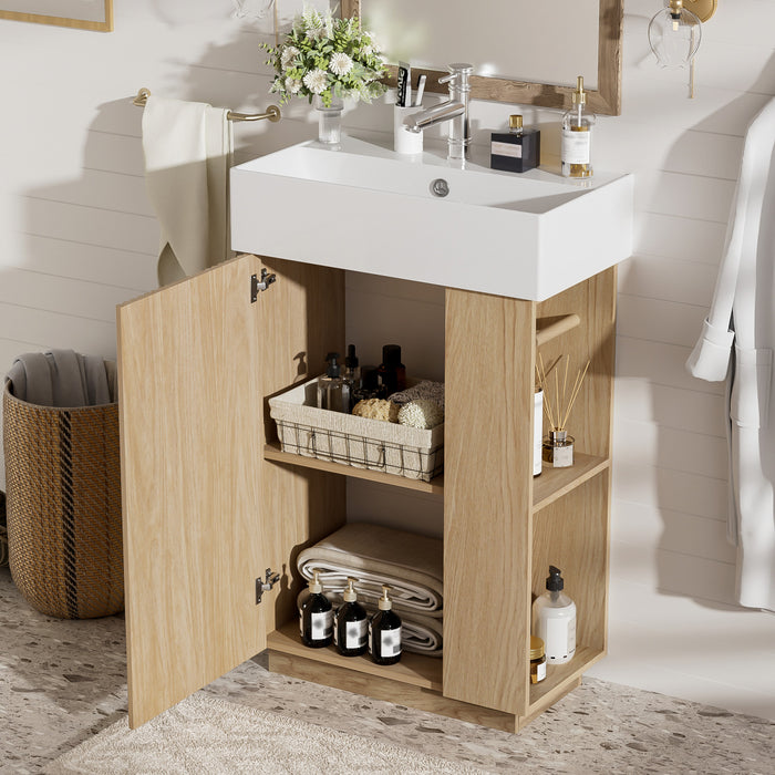 Coiffe de salle de bain moderne Serena de 21,6 pouces avec lavabo en ceramique et rangement polyvalent, brun
