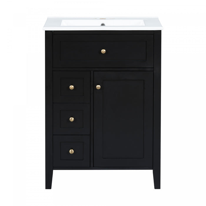 Aura Ensemble Meuble-Lavabo Double 48 po avec Tiroirs et Armoire, Noir