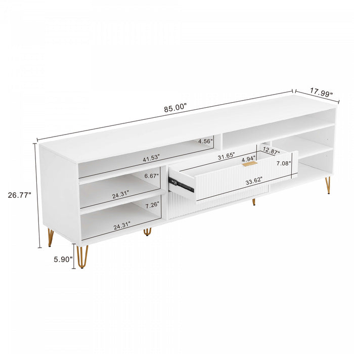 Meuble TV moderne Dumbo 85\" a cannelures, blanc