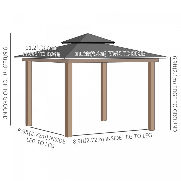 Outsunny 12' X 12' Tonnelle De Jardin A Toit Rigide Auvent Exterieur En Metal Galvanise Avec Double Toit Pour Pelouse, Au Bord De Piscine, Noir
