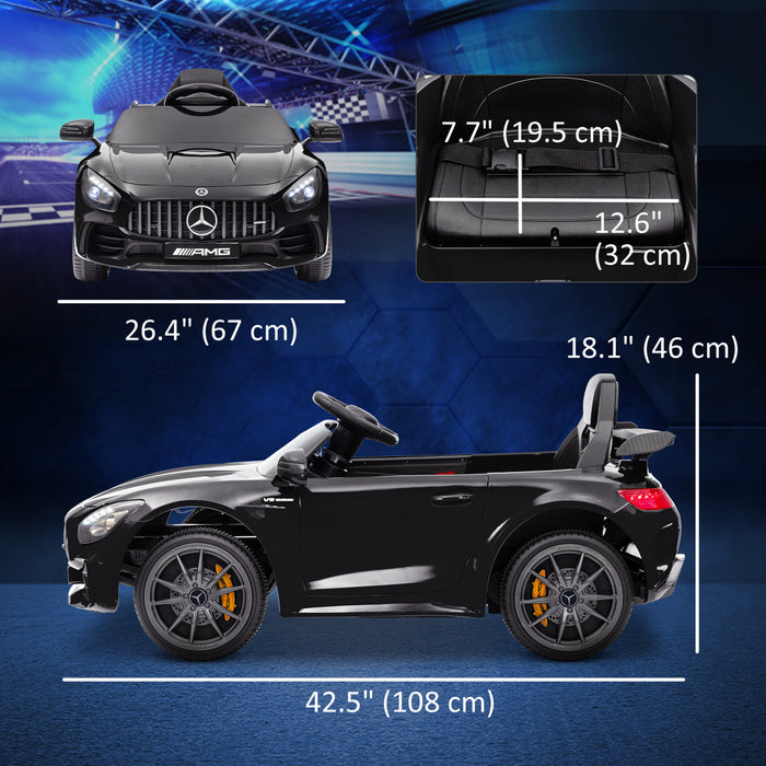 Qaba Voiture Electrique Pour Enfants Sous Licence Mercedes-benz Amg Gtr, Alimentee Par Batterie 12 V, Avec Telecommande, Lumieres Led, Klaxon Musical, Pour Les 3 A 6 Ans, Noir