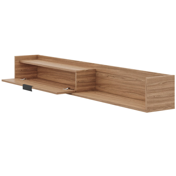 Meuble pour téléviseur mural mince Nordika de 72 po avec armoire de rangement - noyer clair
