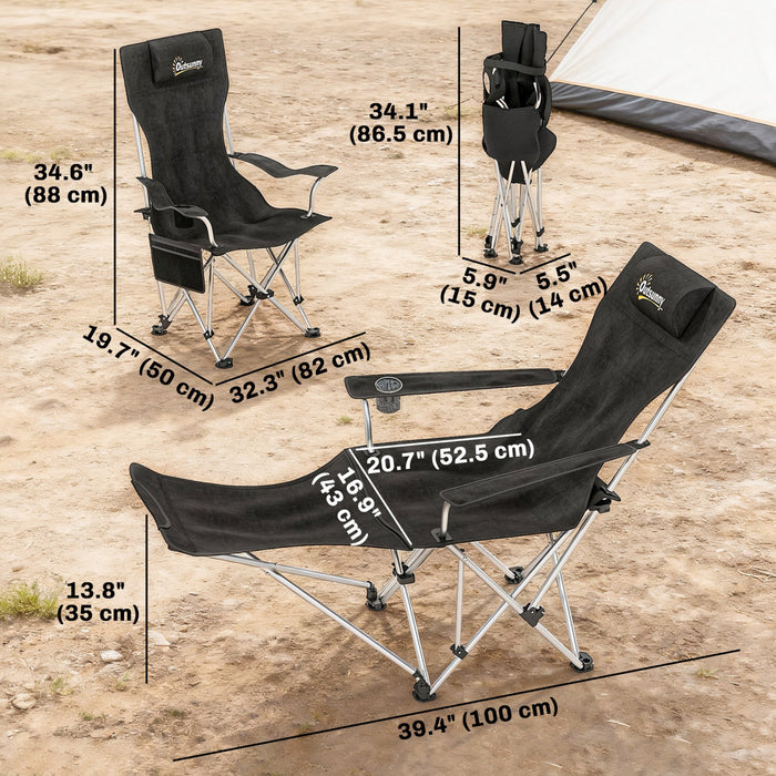 Outsunny Lot de 2 chaises de camping inclinables et pliantes, Noir