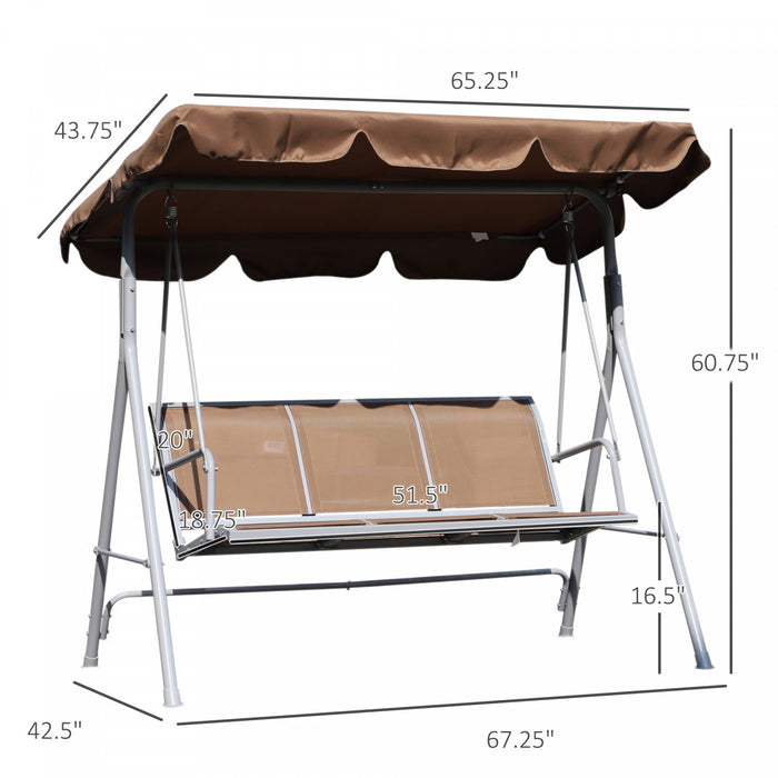 Outsunny Cadre En Forme A 3 Places Exterieur Balancoire Jardin Hamac Porche Planeur Lit Fronde Siege Avec Auvent Couverture Marron
