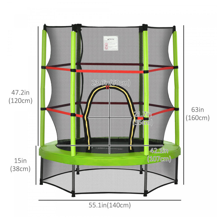 Outsunny Trampoline Pour Enfants Φ55\" Avec Filet, Cadre En Acier, Rebondeur Rond D'interieur, Age 3 A 6 Ans, Vert