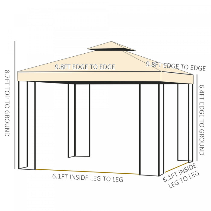Outsunny 10'x10' Gazebo Canopee Abri Soleil Pour Terrasse Exterieure Canopee Avec Protection Uv Protection Et Moustiquaire