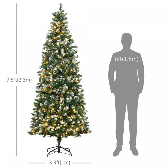 Homcom Arbre De Noel Artificiel Pre-eclaire De 7,5 Pi, Pointes Enneigees