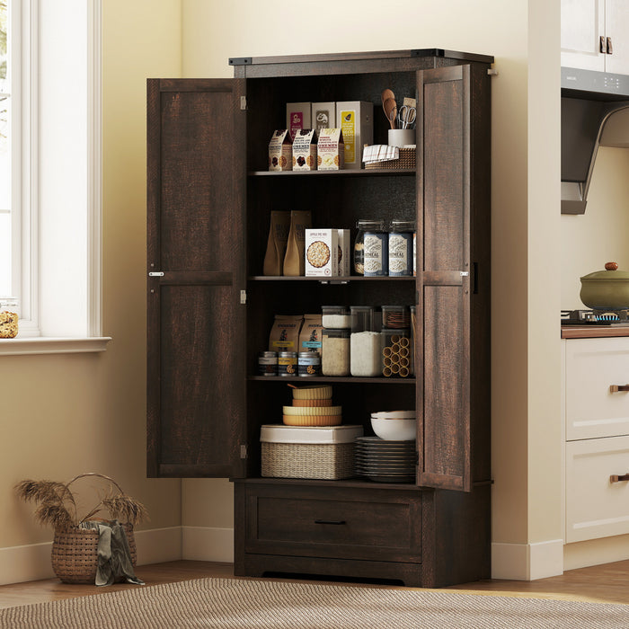 HOMCOM Buffet de Cuisine Haut avec Etageres Reglables, Marron Fonce