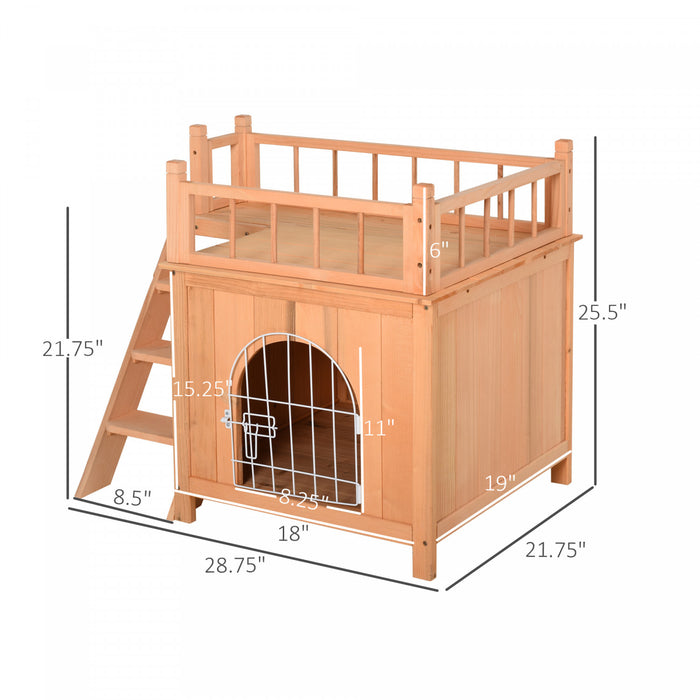 Pawhut Maison En Bois Pour Animal Domestique A 2 Etages Arbre A Chat Petit Chien Plate-forme De Lit Pour Chiot Abri Exterieur 28,7\" L X 22\" L X 25,6\" H Avec Escalier
