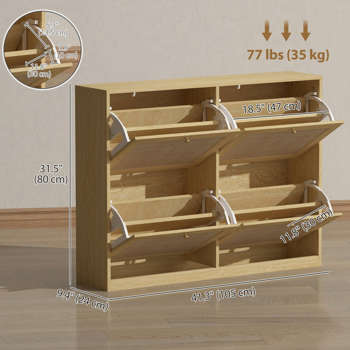 HOMCOM Armoire a chaussures etroite avec 4 tiroirs rabattables, Chene