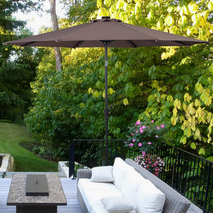 Costway Parasol Solaire de Patio 10ft Lumieres Solaires Exterieur avec Pied de Parasol en Acier de 36 LBS