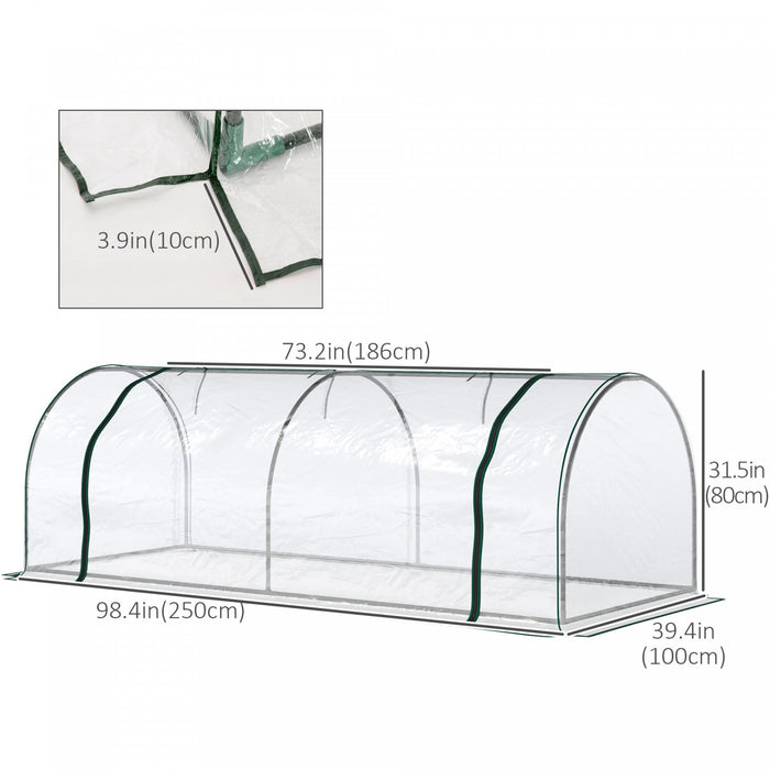 Outsunny Serre De Jardin Tunnel 2,5l X 1l X 0,8h M Grande Porte Zippee Bache Pvc Transparent Metal Epoxy Vert