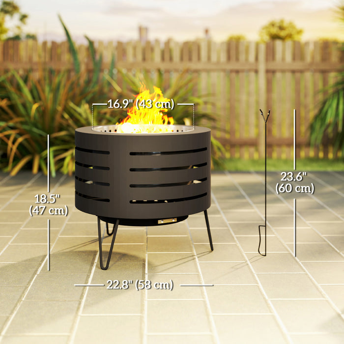Outsunny Foyer Rond Avec Tisonnier, Cheminee Avec Cendrier, Noir