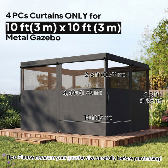 Rideaux universels Outsunny pour gazebo 3 x 3 m, 4 panneaux, gris fonce