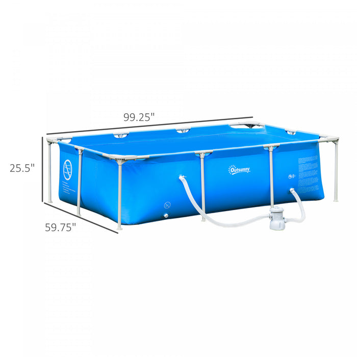 Outsunny 8,3' X 5' X 26\" Ensemble De Piscine Hors Terre Avec Cadre, Bleu