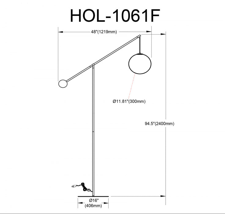 Lampe à pied Holly de Dainolite de 106 po de hauteur en verre blanc opale, avec fini laiton vieilli et 1 ampoule