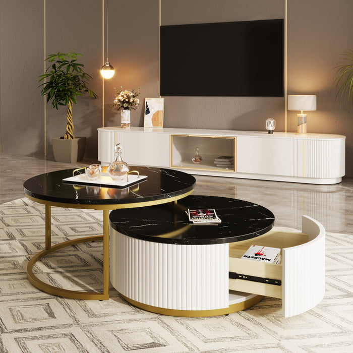 Table Basse Gigogne Moderne Sophia De 27,6\" Avec Tiroir De Rangement, Noire