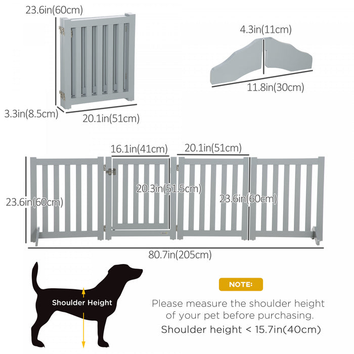 Pawhut Porte Pliable Pour Chien Avec Porte, 4 Panneaux Porte Pour Animaux De Compagnie Autoportante Avec Pieds De Soutien Parc Interieur Pour Les Petits Chiens Et Ci-dessous, Gris