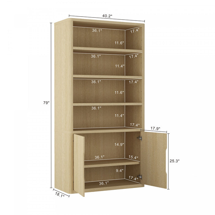 Armoire bibliotheque moderne Rivington 102 cm en chene naturel - Lot de 2