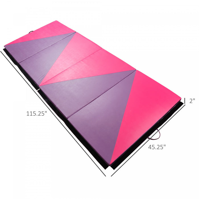 Soozier 4ftx10ftx2inch Tapis De Gymnastique En Cuir Pu, Pliable, Pour Exercices De Yoga, 4 Panneaux (rose/violet)