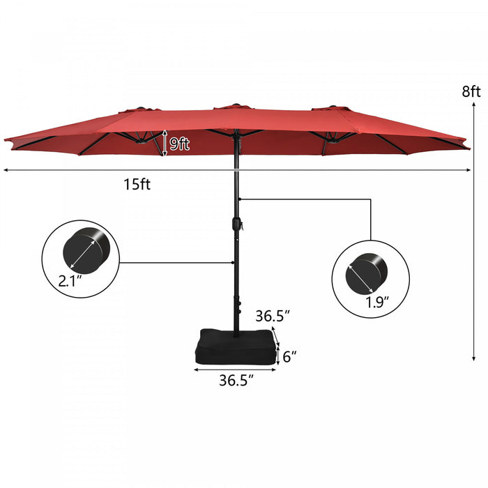 Costway Parasol double face de 15 pieds pour patio, parasol de marche exterieur, bordeaux