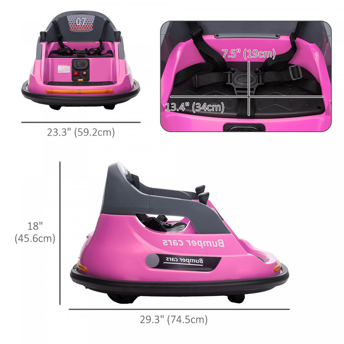 Aosom Auto-tamponneuse 12 V Pour Enfants, Voiture Electrique A Rotation A 360° Avec Telecommande, Ceinture De Securite, Lumieres Led, Musique, Pour Garcons Et Filles Ages De 1,5 A 5 Ans, Rose
