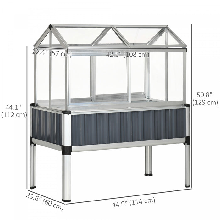 Outsunny Lit De Jardin Sureleve Avec Serre En Plastique, Gris Fonce