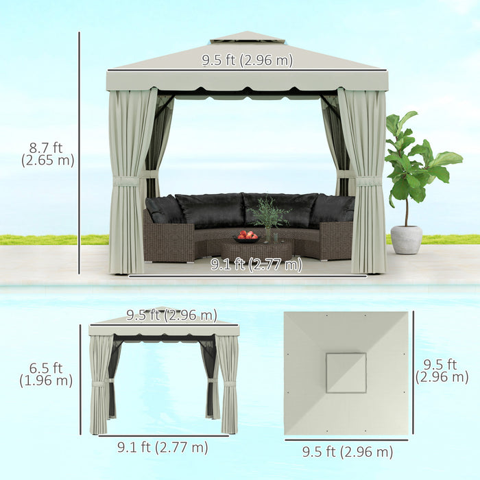 Outsunny Tente D'abris De Jardin 10'x10' Avec Parois Laterales, Blanc Creme