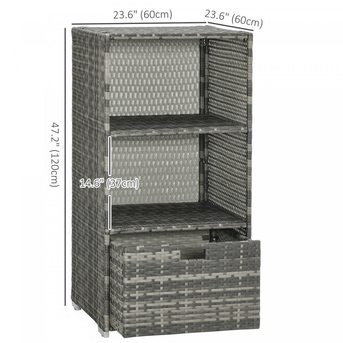 Outsunny Armoire De Rangement De Piscine W/ 2 Etagere 1 Tiroir, Gris