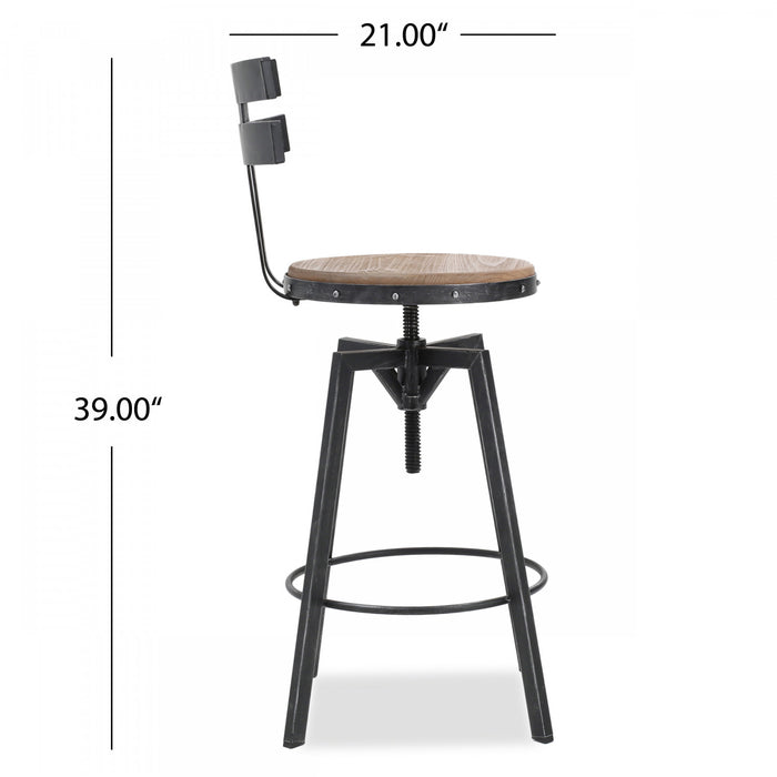 Tabouret De Bar Denise Avec Siège En Bois Pivotant Et Réglable, Structure Métallique - Noir Antique