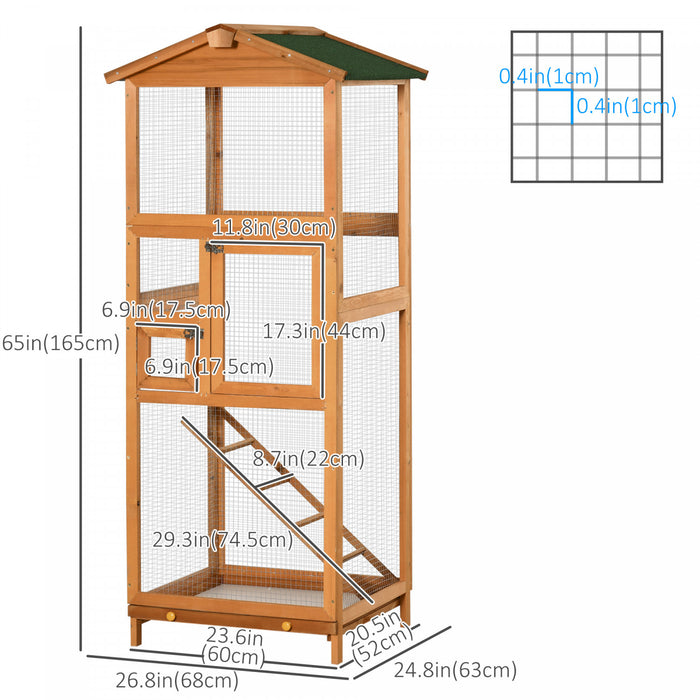 Cage A Oiseaux En Bois Avec Deux Portes Et Echelle, Orange